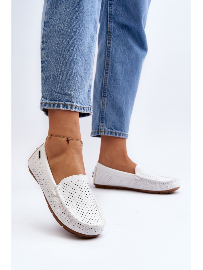 Women's White Cut-out Loafers Rasirna