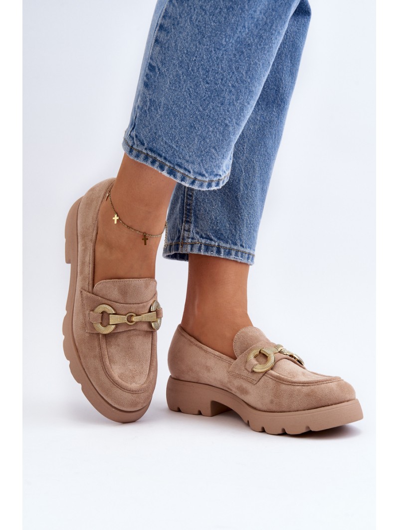 Women's Beige Loafers with Embellishment Railenes