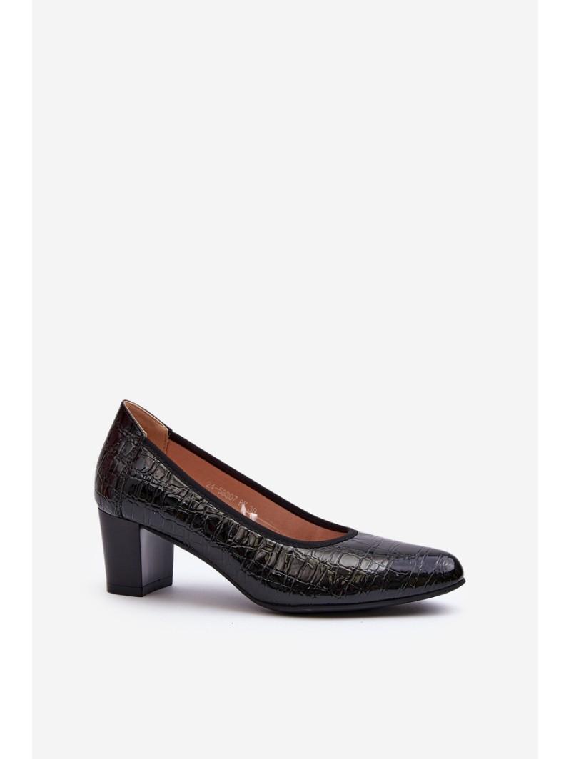 Black Embossed Patent Leather Pumps Cynania