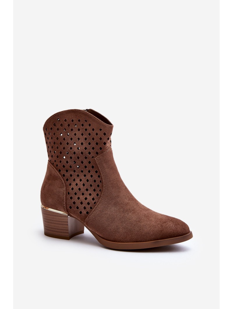 Brown Low Heel Cut-Out Ankle Boots Cilvana