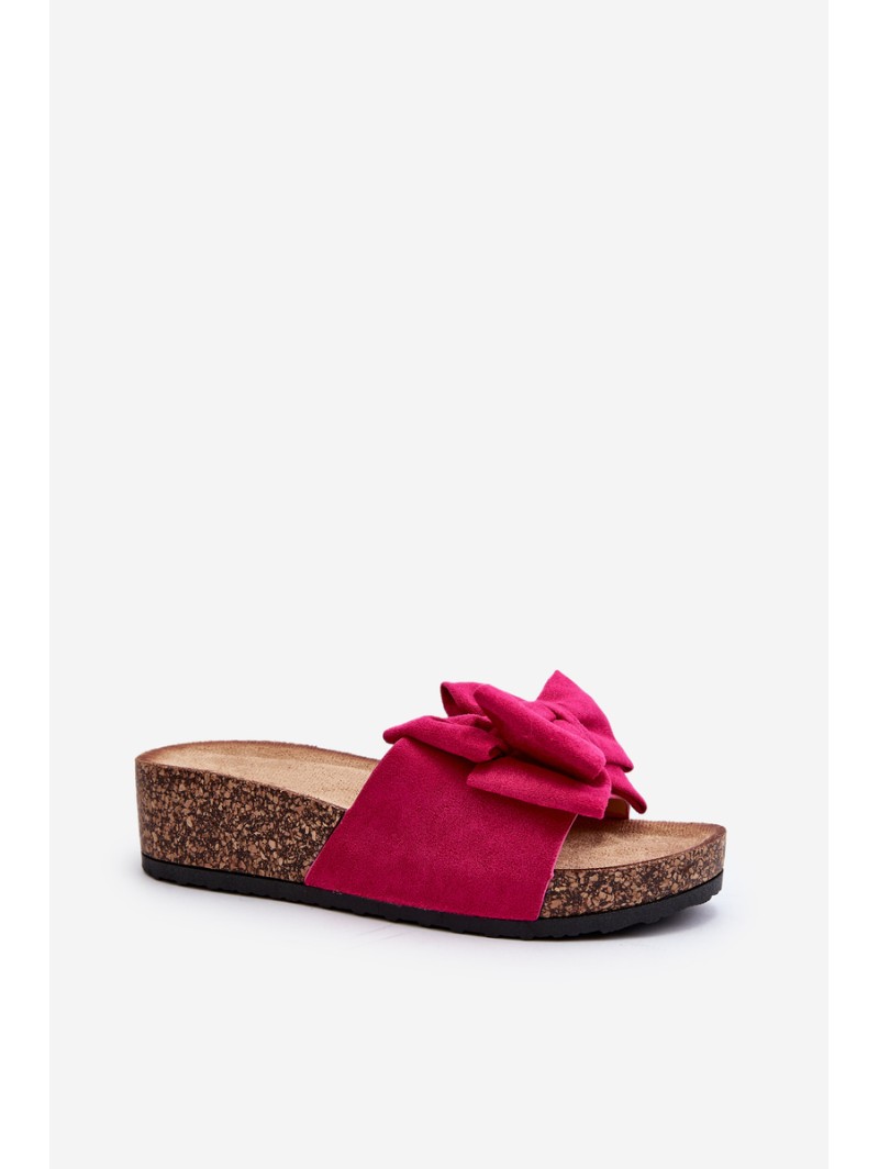 Women's Slides on Chunky Cork Platform with Bow Pink Tarena