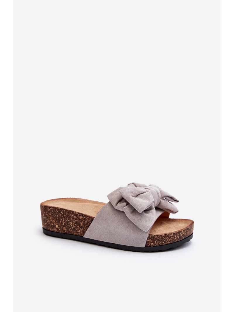 Women's Slippers on Cork Platform with Bow Grey Tarena