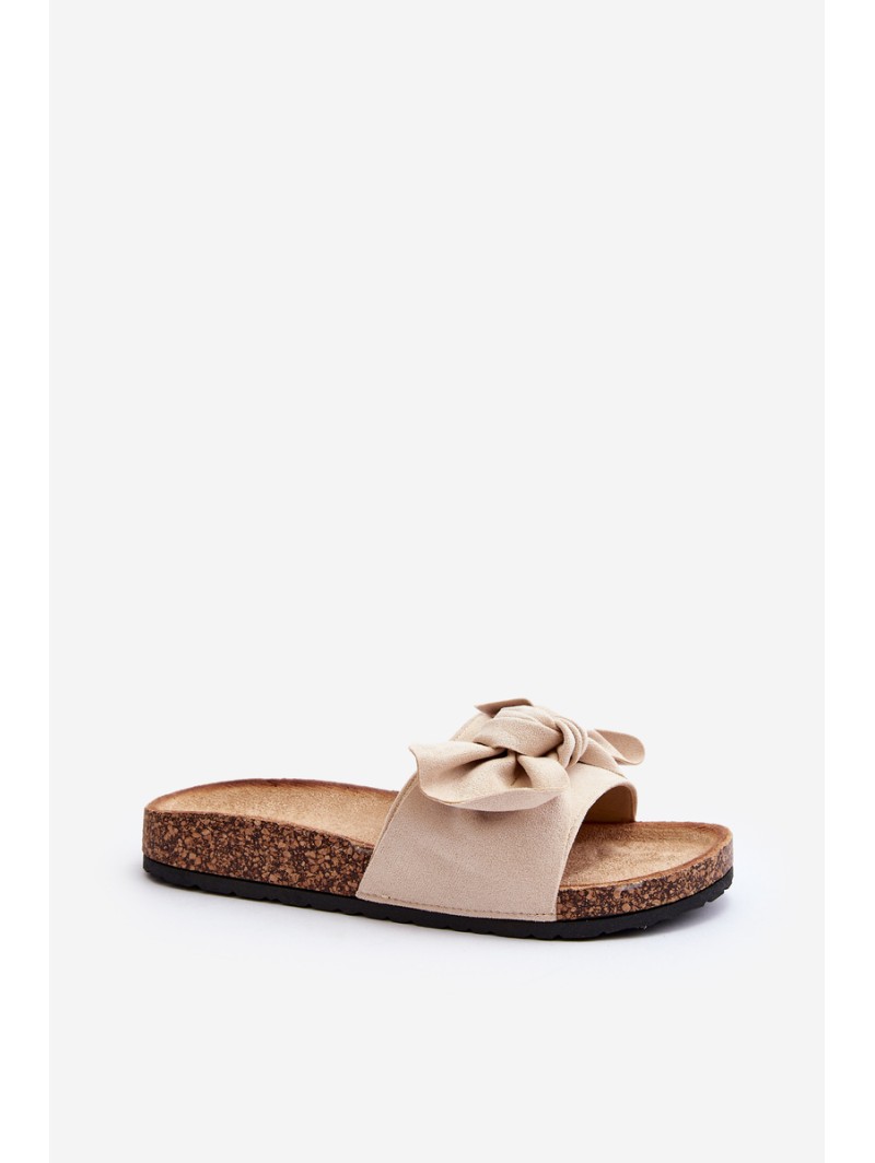 Women's Beige Slippers with Bow Ezephira