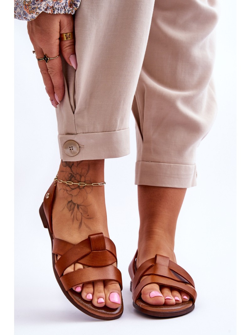Zazoo 40185 Comfortable Leather Slip-On Sandals Brown