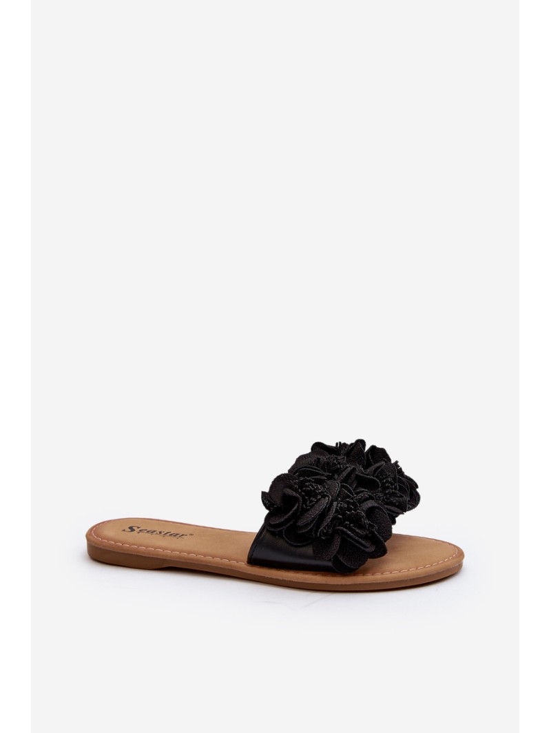 Women's Black Flower Sandals Eelfan