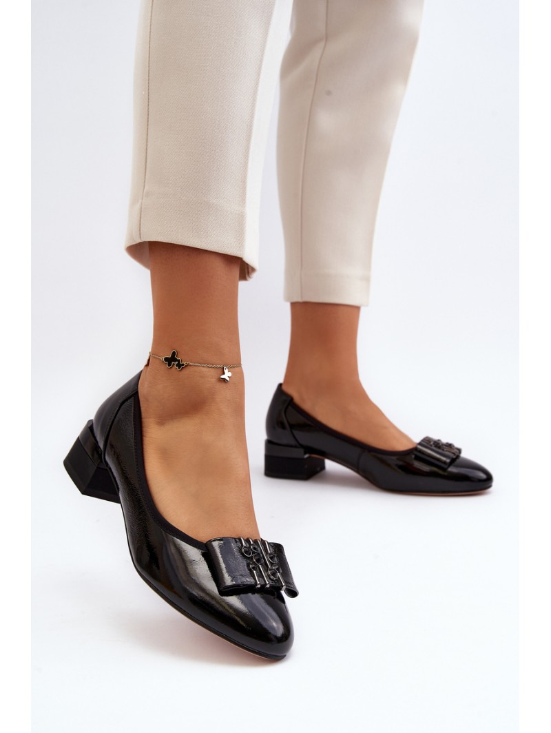 Black Patent Court Shoes with Block Heel Ilvanna